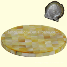 mother of pearl shell yellow round shell cup coaster
